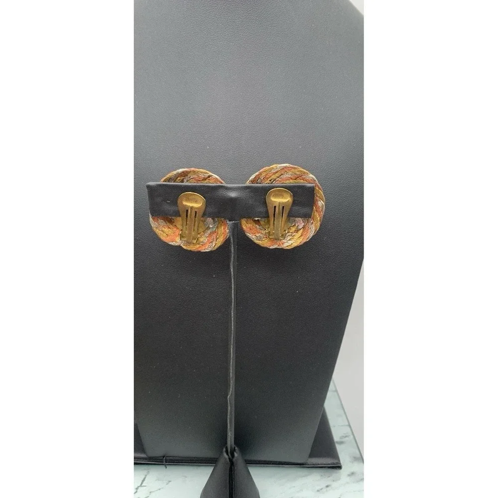 Vintage‎ Tri Tone Unique Modernist Swirl Round Clip On Earrings